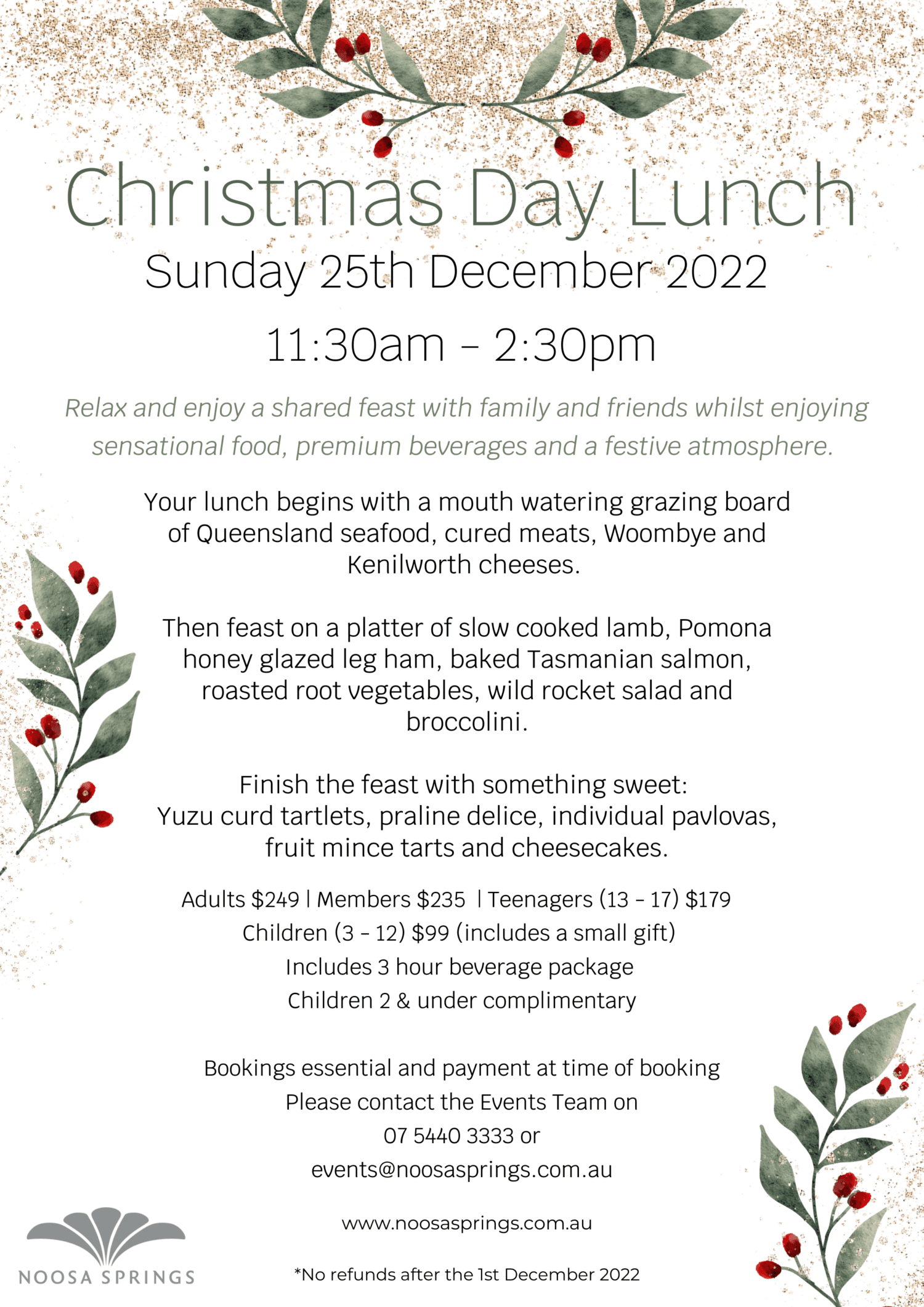 Join us for Christmas Day Lunch at Noosa Springs Noosa Springs Golf